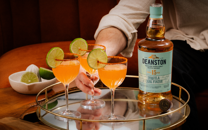 Hot Honey Margaritas on a Tray with Deanston 15 Year Old Tequila Cask Finish