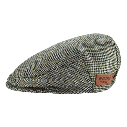 Traditional wool tweed cap with a leather Deanston label