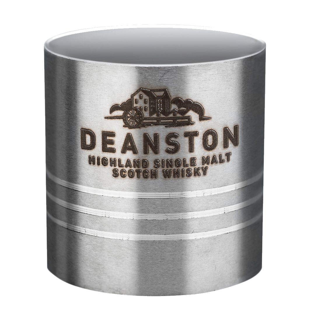 Deanston whisky measure is stainless steel and features our logo