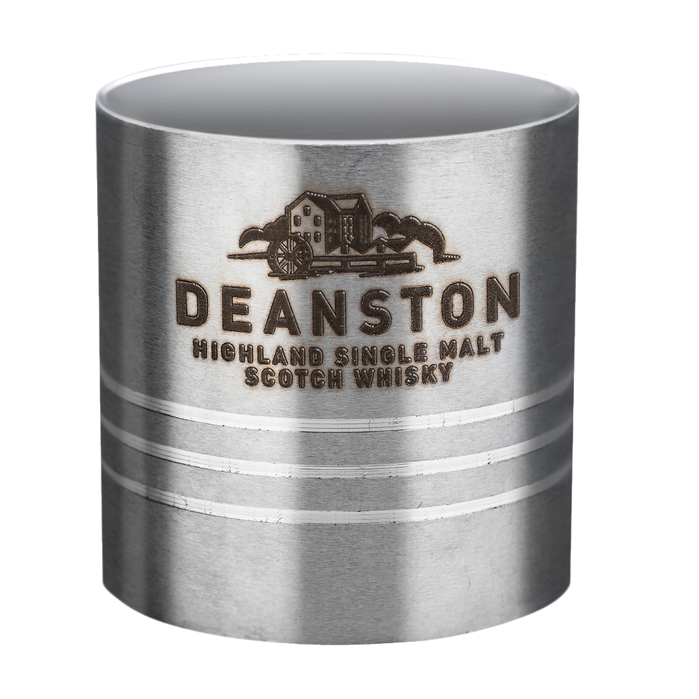 Deanston whisky measure is stainless steel and features our logo