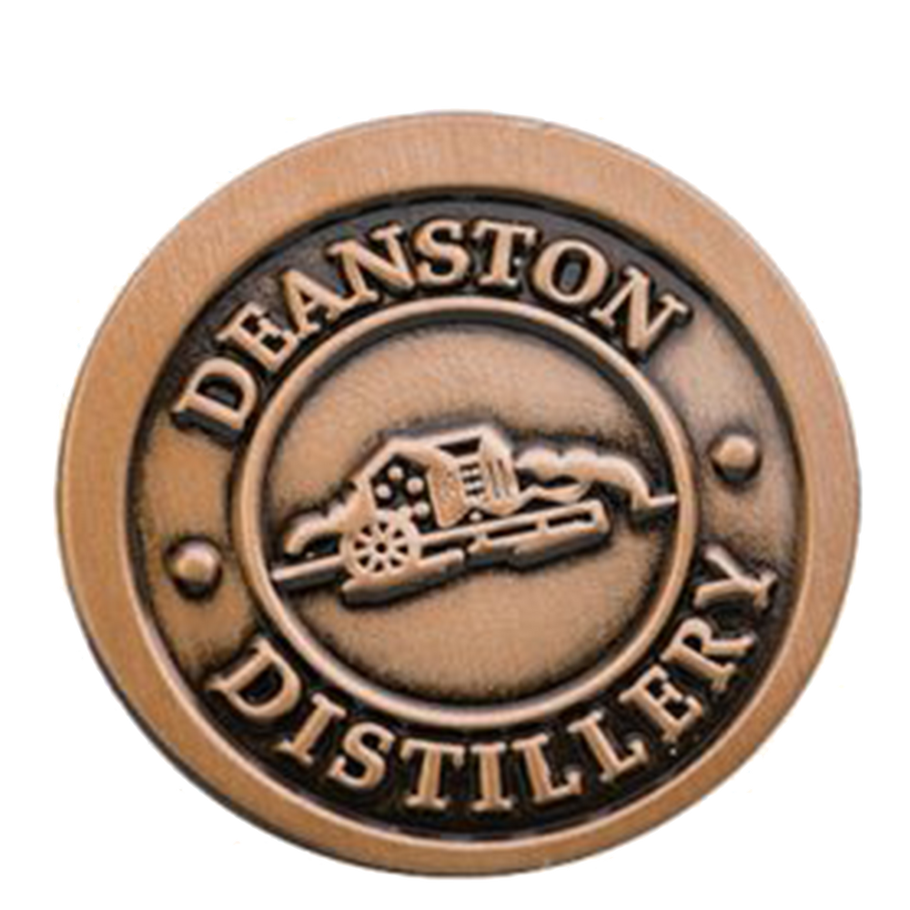 Coin pin badge featuring the Deanston mill