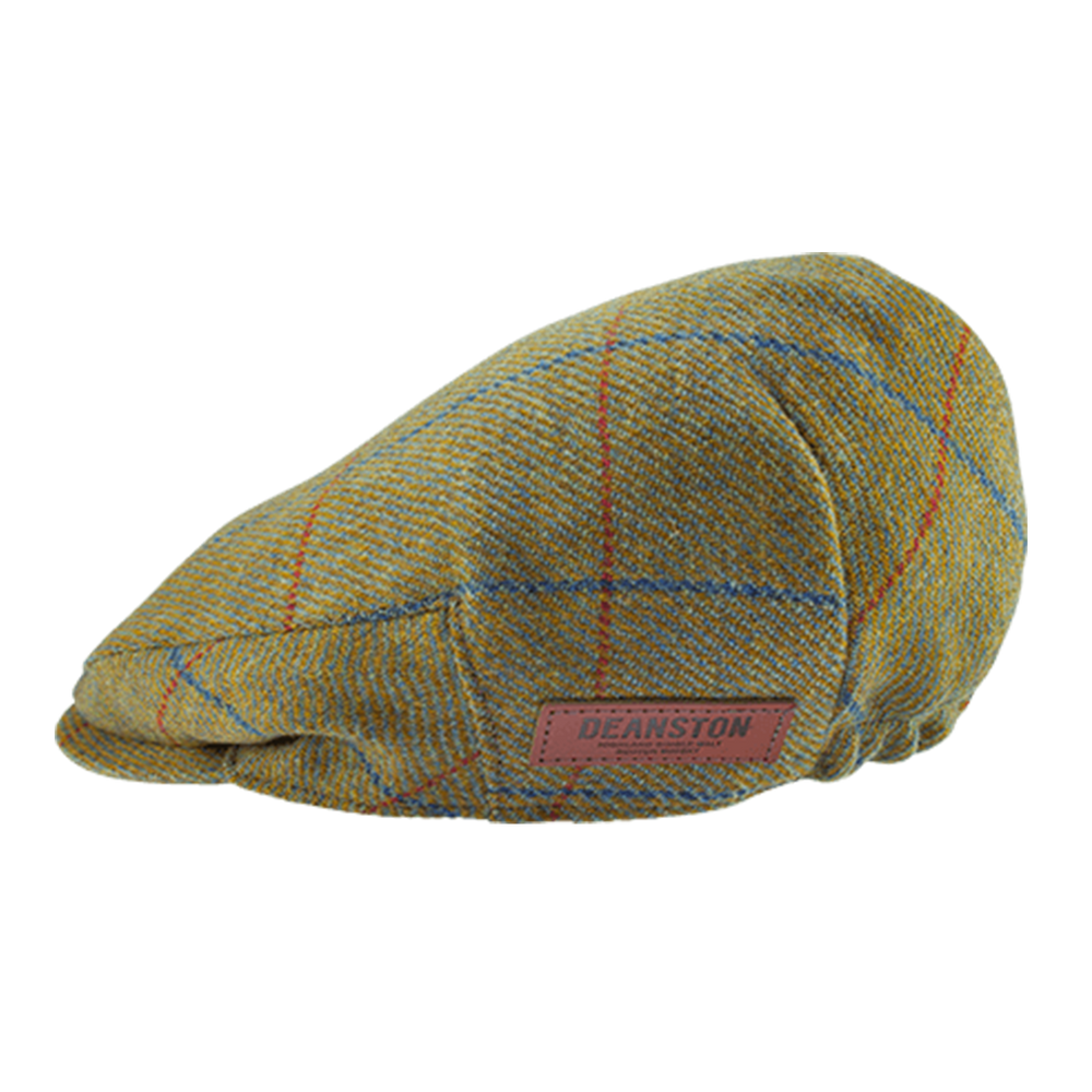 Traditional wool tweed cap with a leather Deanston label