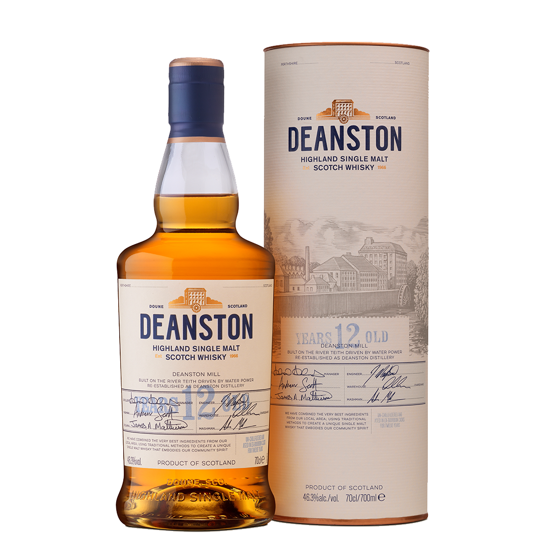 Deanston 12 year whisky in a bottle with a box