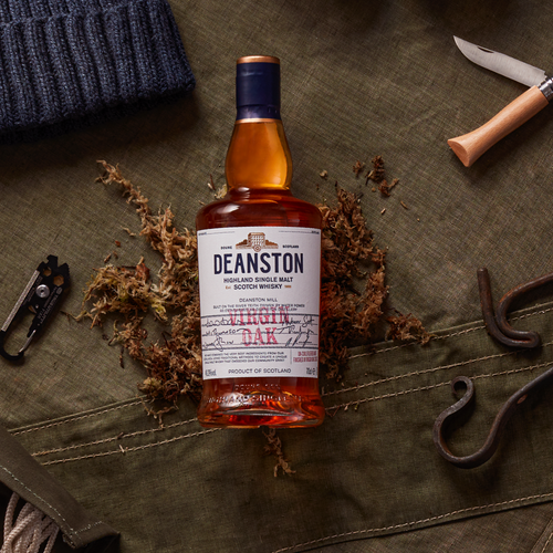 Deanston virgin oak whisky in a bottle and box